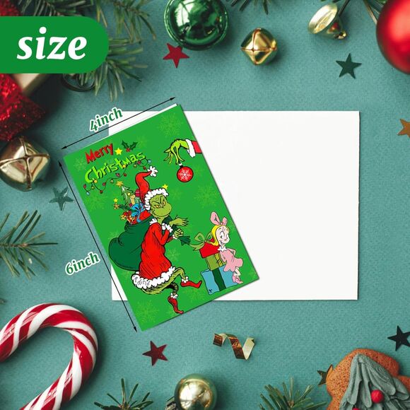 Grinch Christmas Cards Set of 30 w/ Envelopes & Stickers, Funny Holiday Greeting - Picture 2 of 8